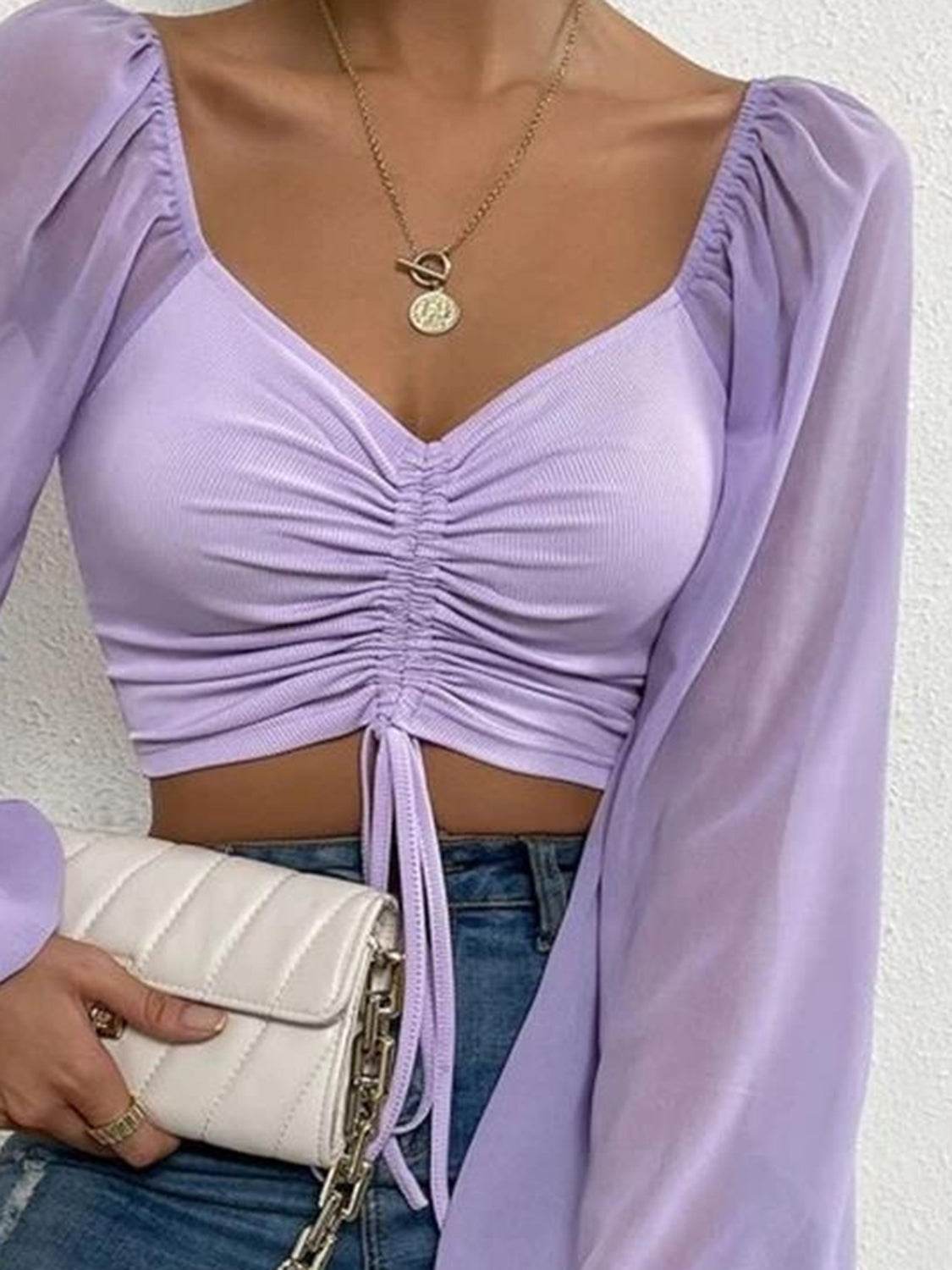 Drawstring Sweetheart Neck Cropped Top Pretty Picks