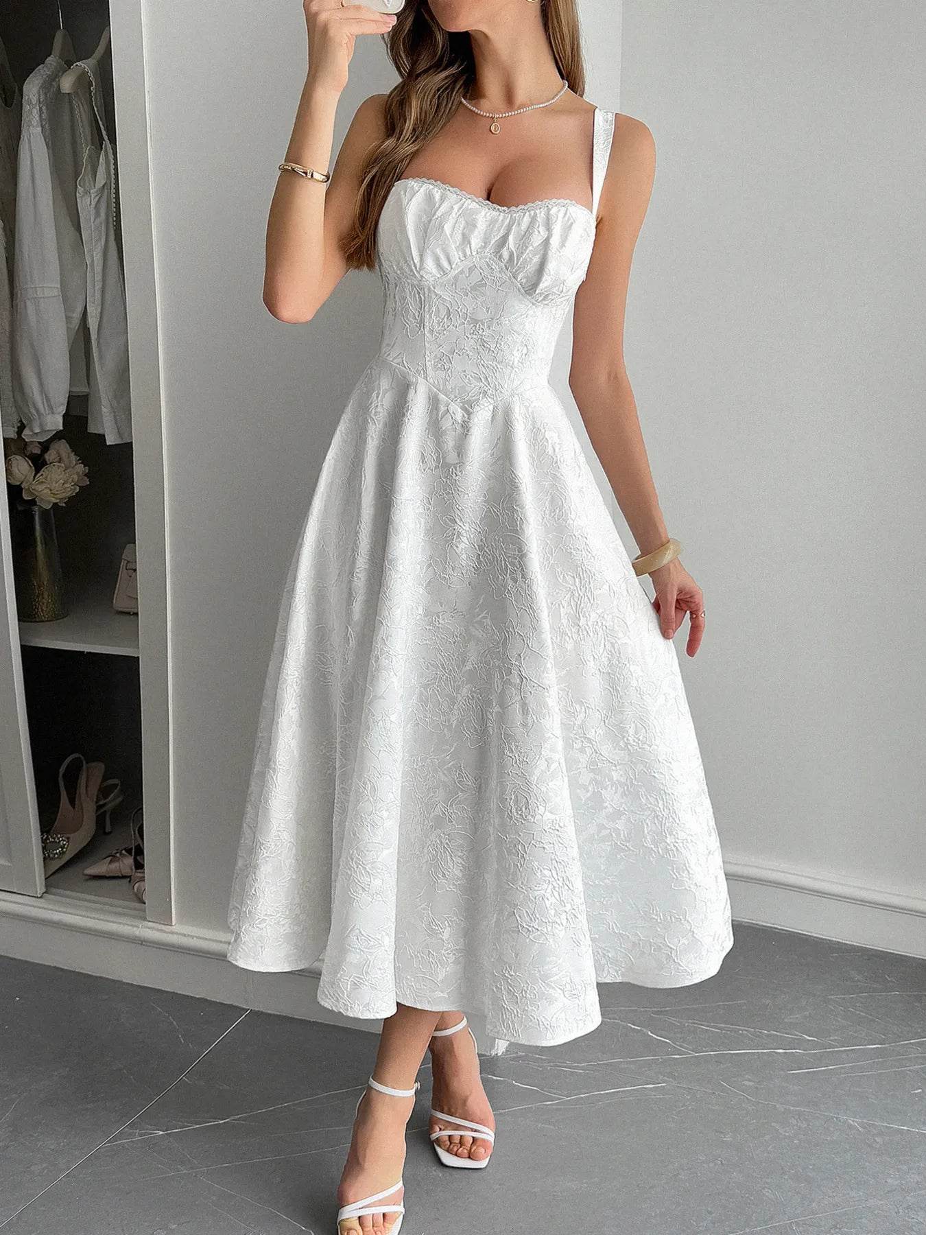 Lace-Up Sleeveless Midi Dress White Pretty Picks