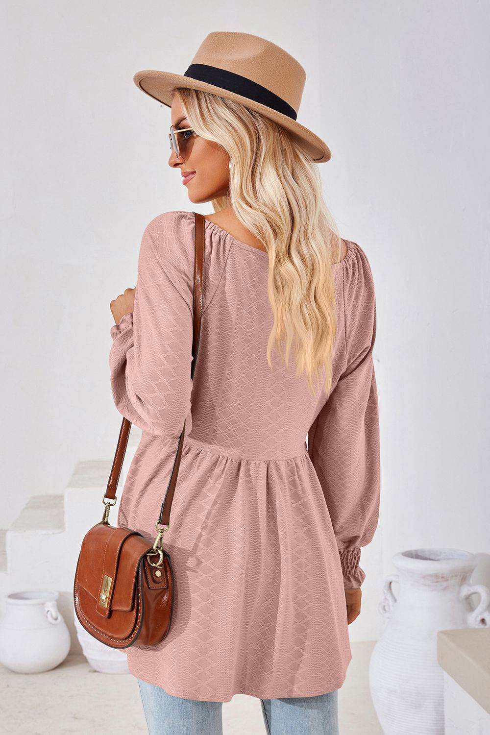 V-Neck Lantern Sleeve Blouse Pretty Picks