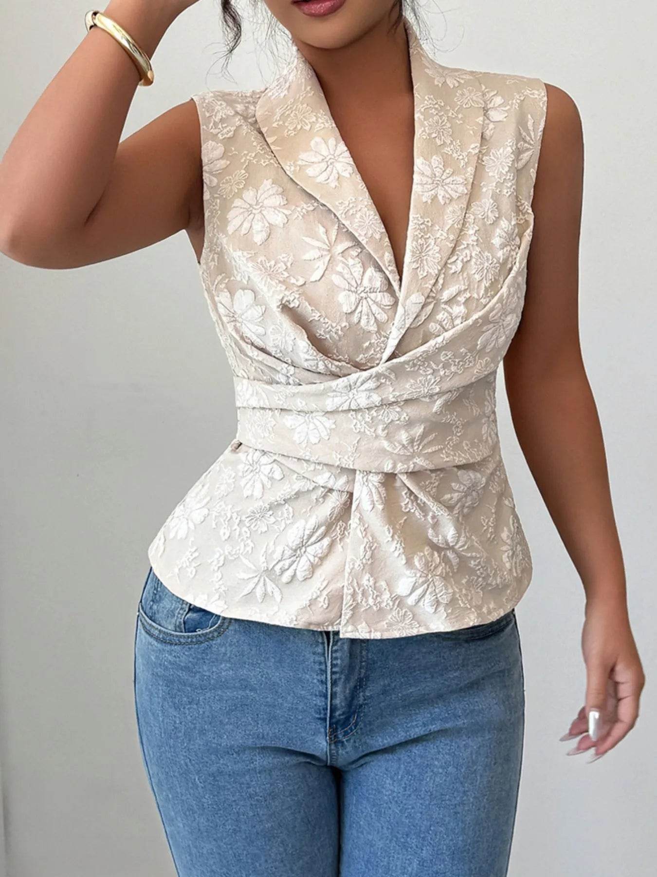 Tie Waist Wrap Tank Top Beige Pretty Picks