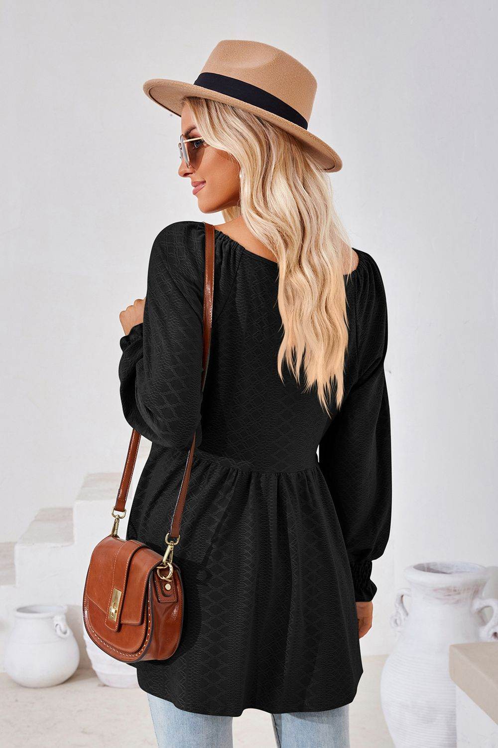 V-Neck Lantern Sleeve Blouse Pretty Picks