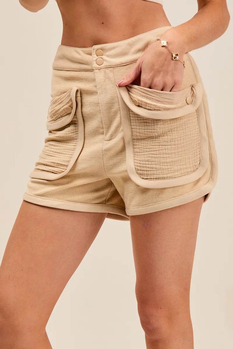 SO ME Mineral Washed Terry High Rise Cargo Shorts Pretty Picks