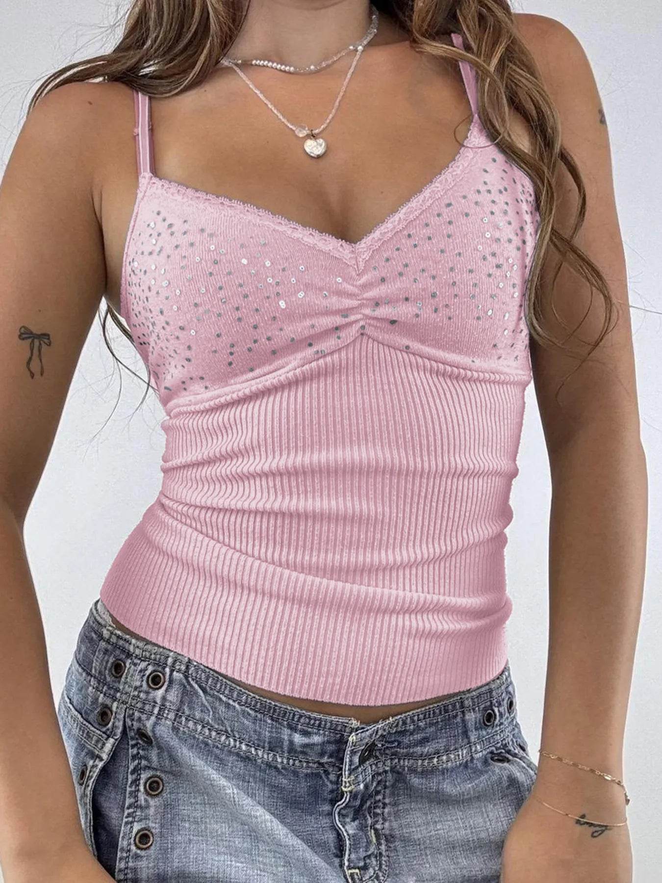 Sequin Lace Detail Cami Top Pretty Picks