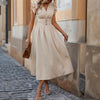 Women's Solid Color Sleeveless V-Neck Dress - High Waist Ruffled Hem Boho Flowy Summer Dress With Shoulder Frills Dark Khaki Pretty Picks