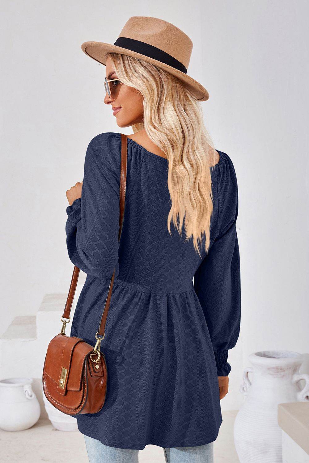V-Neck Lantern Sleeve Blouse Pretty Picks