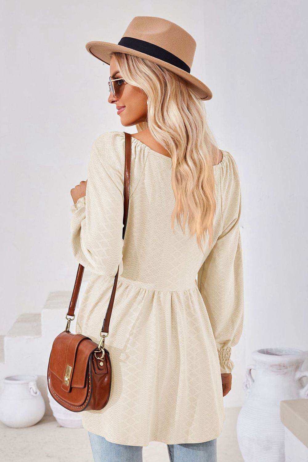 V-Neck Lantern Sleeve Blouse Pretty Picks