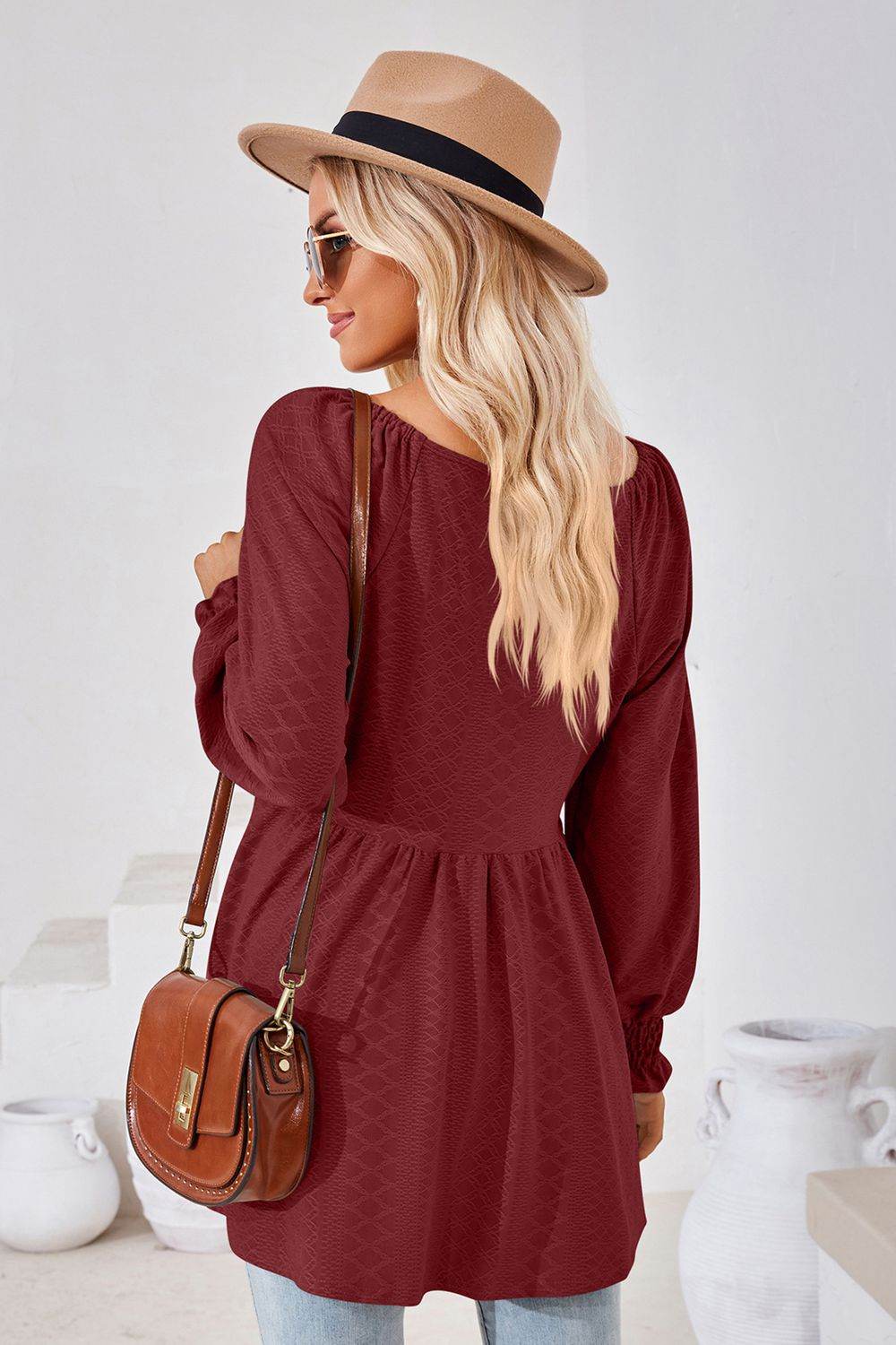 V-Neck Lantern Sleeve Blouse Pretty Picks