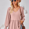 V-Neck Lantern Sleeve Blouse Dusty Pink Pretty Picks