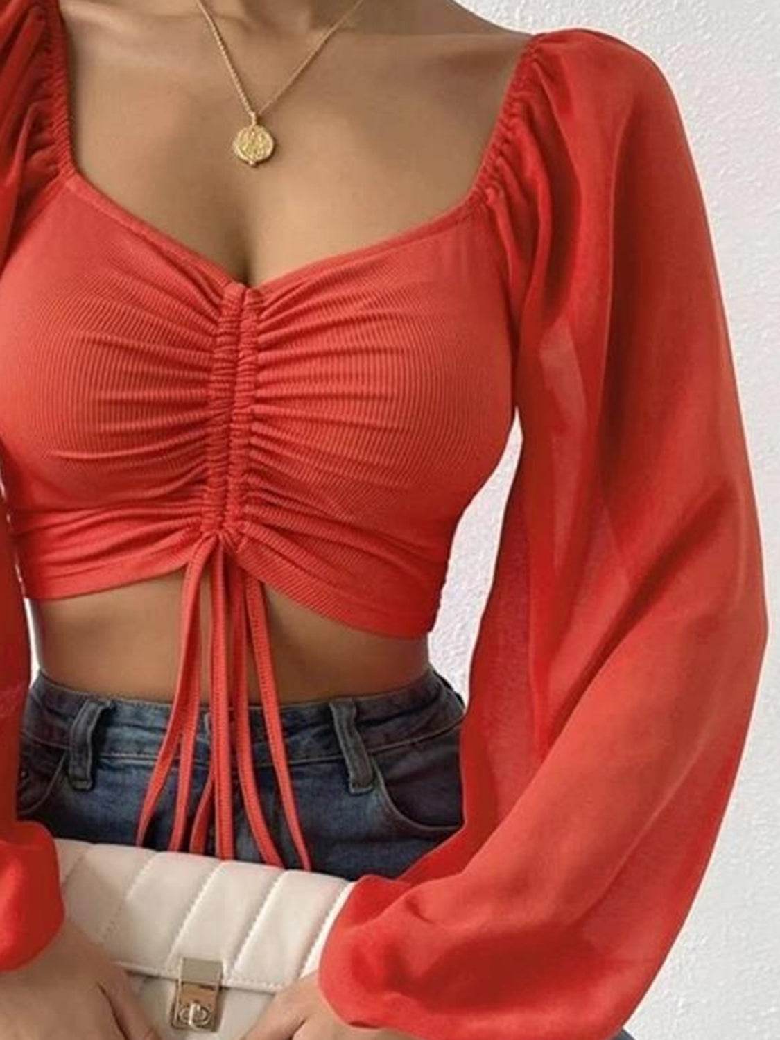Drawstring Sweetheart Neck Cropped Top Pretty Picks