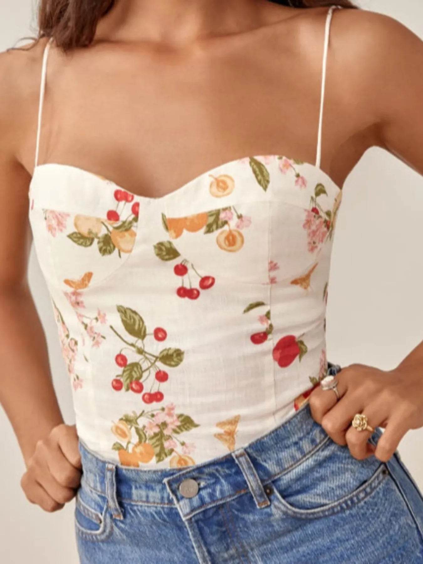 Printed Smocked Cami Top White Pretty Picks