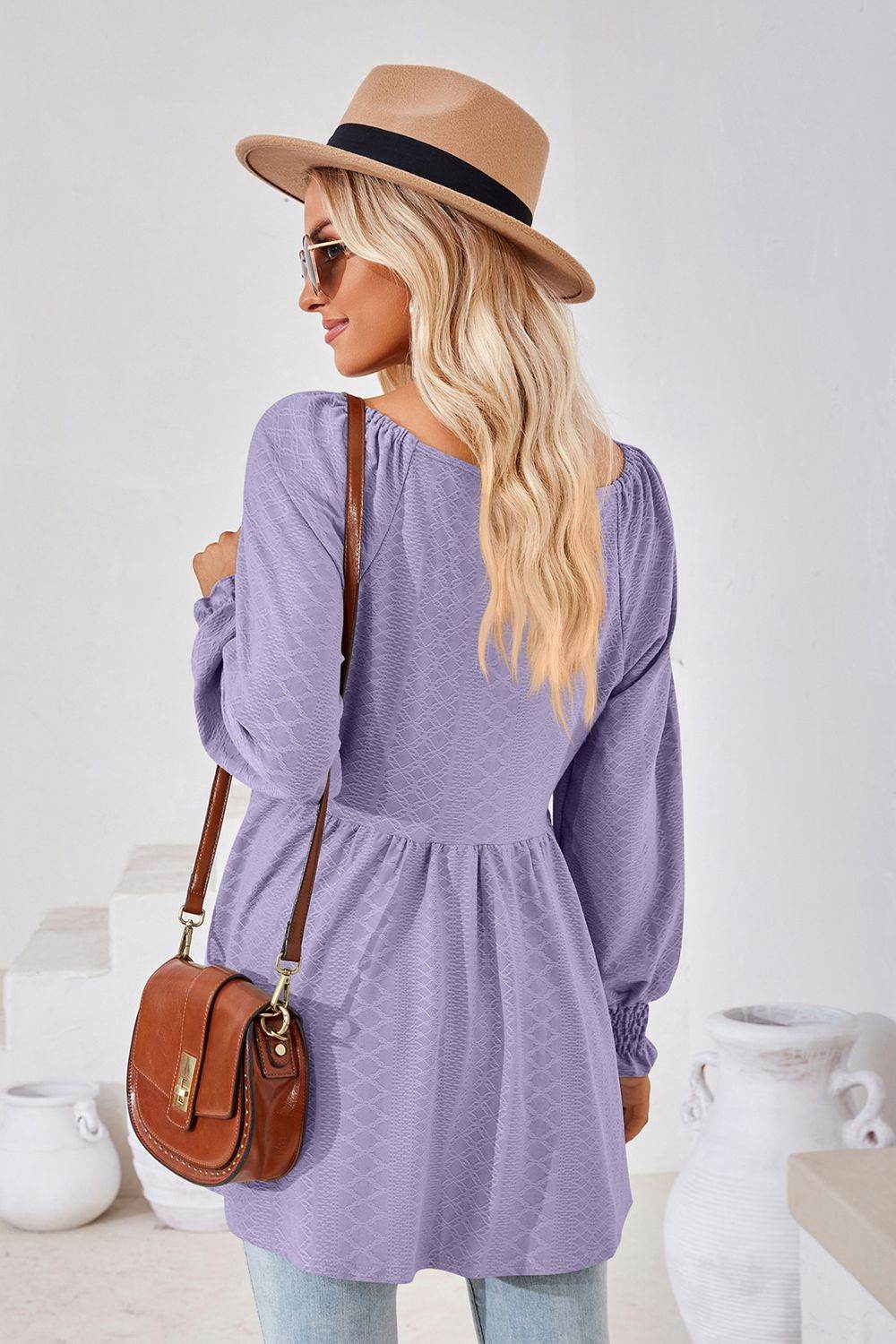 V-Neck Lantern Sleeve Blouse Pretty Picks