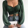 Drawstring Sweetheart Neck Cropped Top Army Green Pretty Picks