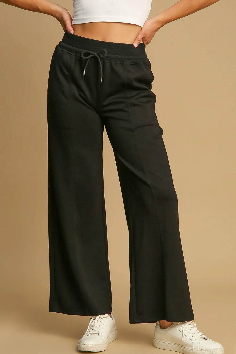 Umgee Drawstring Wide Leg Pants with Pockets Black Pretty Picks