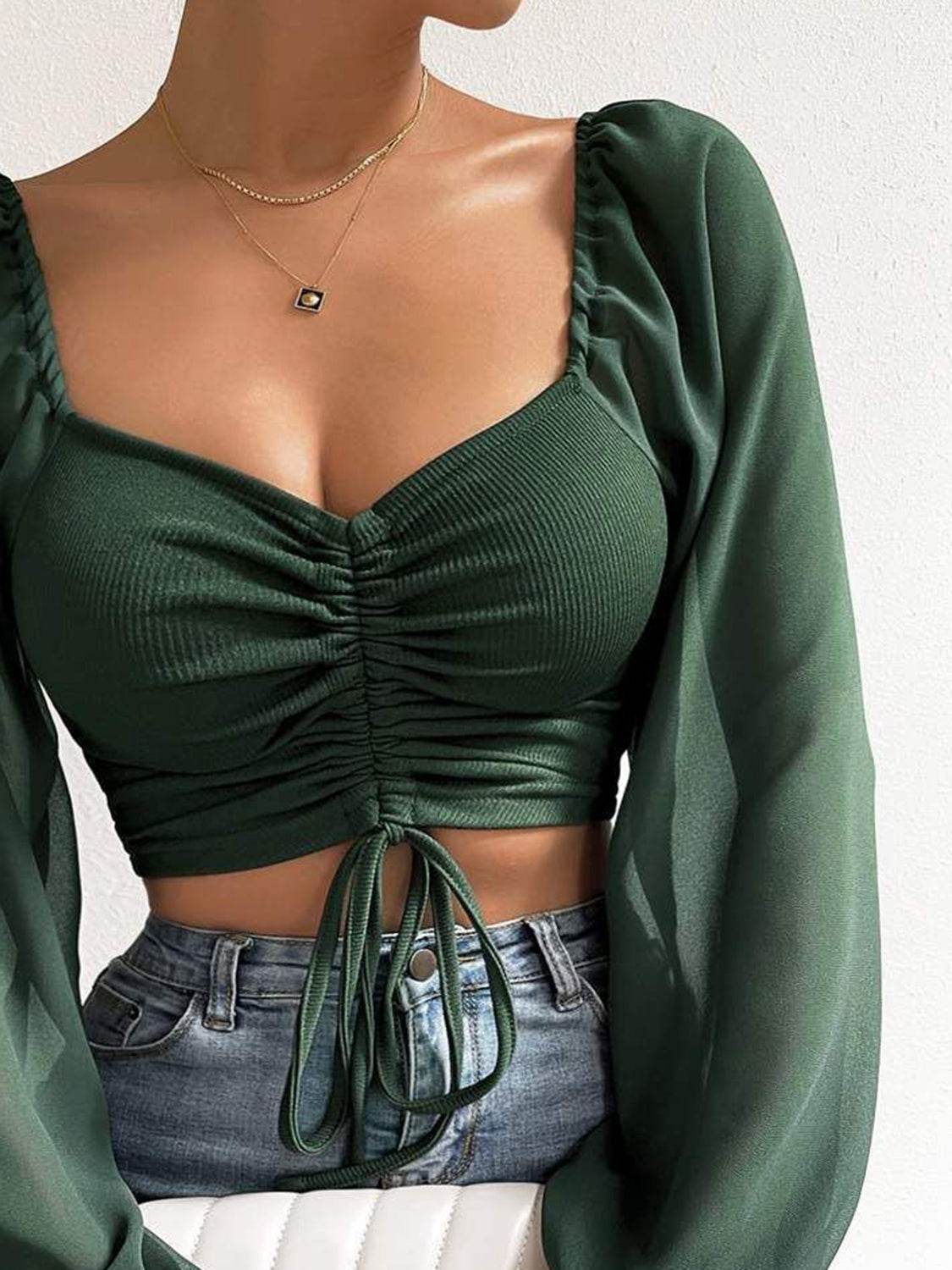 Drawstring Sweetheart Neck Cropped Top Pretty Picks