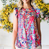 Abstract Print Ruffle Shoulder Top Hot Pink Pretty Picks