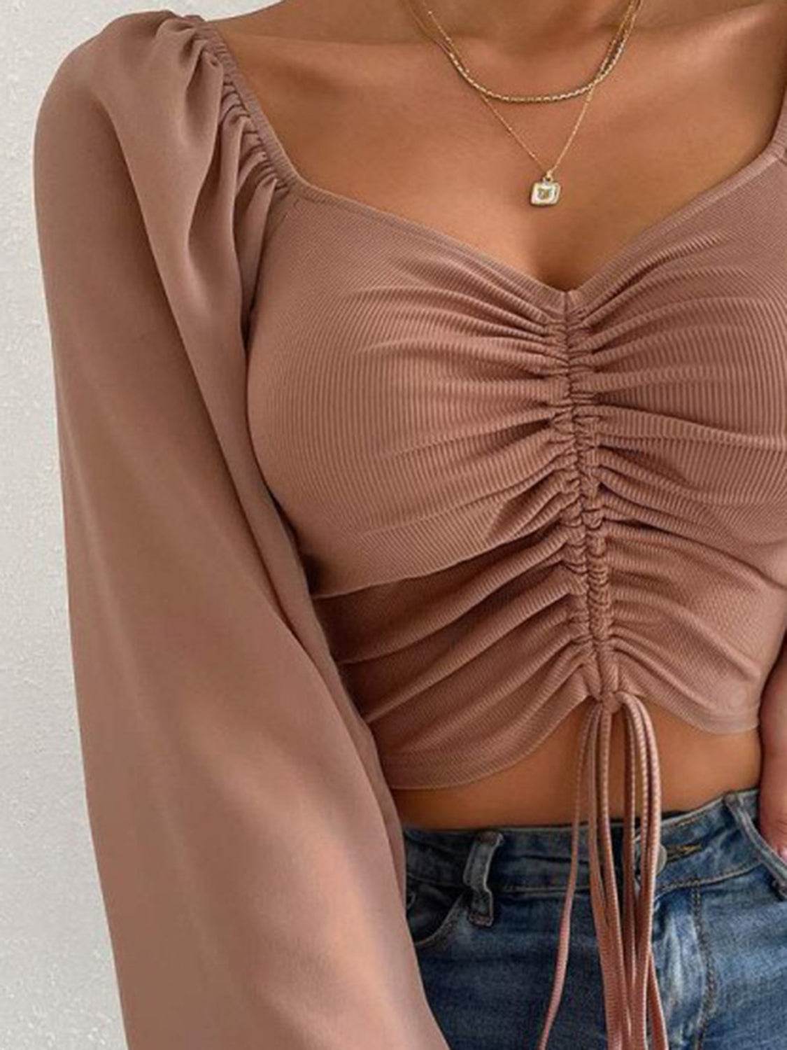 Drawstring Sweetheart Neck Cropped Top Pretty Picks