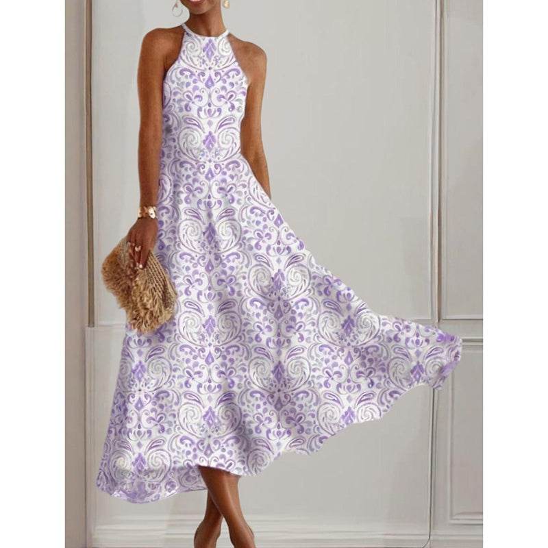 Women's Boho Halter Dress – Flowy Floral Summer Sundress Light Purple Pretty Picks
