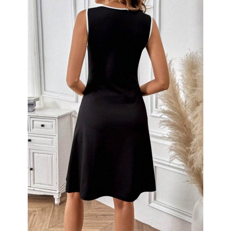 Womens Sleeveless Mini Dress Summer Black White Color Block Crewneck Casual Loose Tank Dresses Pretty Picks