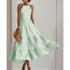 Women's Boho Halter Dress – Flowy Floral Summer Sundress Light Green Pretty Picks