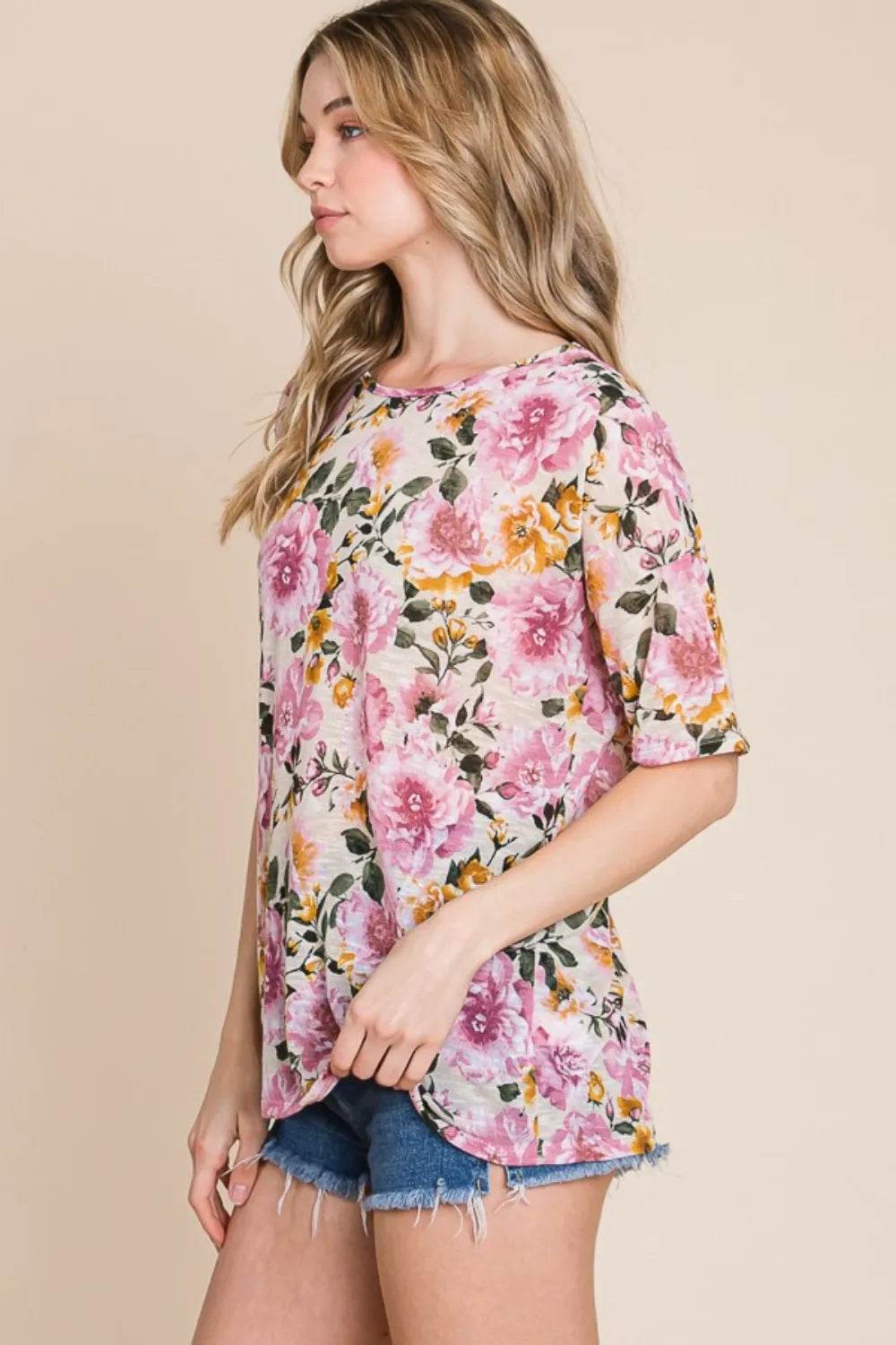 BOMBOM Floral Round Neck T-Shirt Pretty Picks