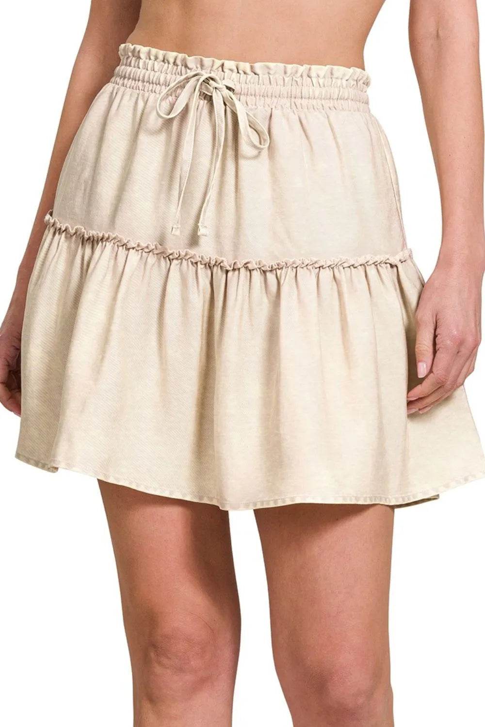 Zenana Tencel Washed Tiered Mini Skirts SAND BEIGE Pretty Picks