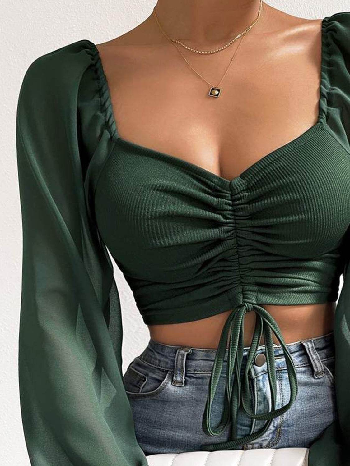 Drawstring Sweetheart Neck Cropped Top Pretty Picks