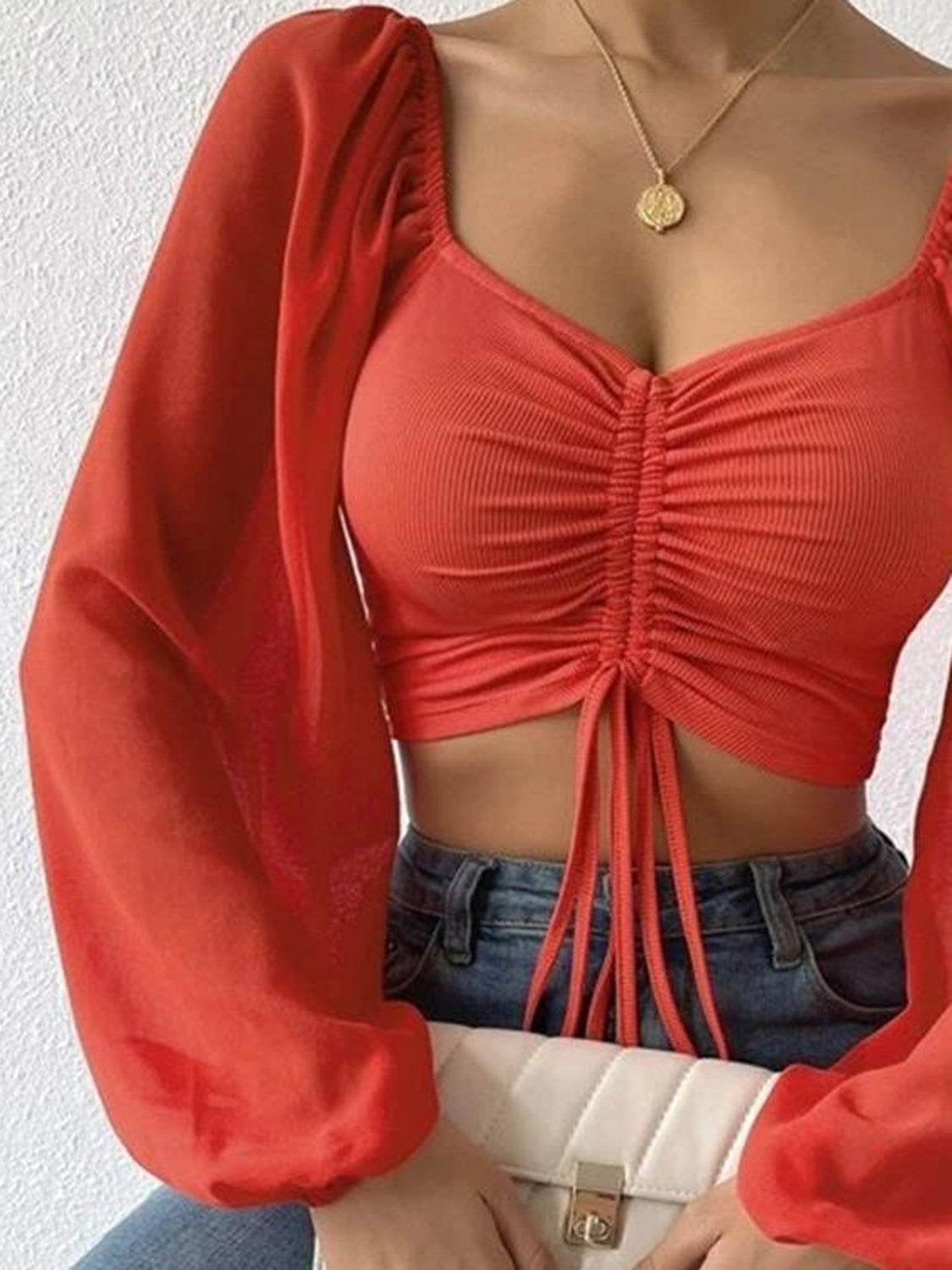 Drawstring Sweetheart Neck Cropped Top Pretty Picks