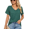Spring Summer New Short Sleeves V-neck Loose-fitting T-shirt for Womens Dark Green Pretty Picks