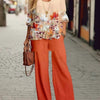 Half Sleeve Round Neck Top Lengthened Trousers Printed Women's Suit Orange Pretty Picks