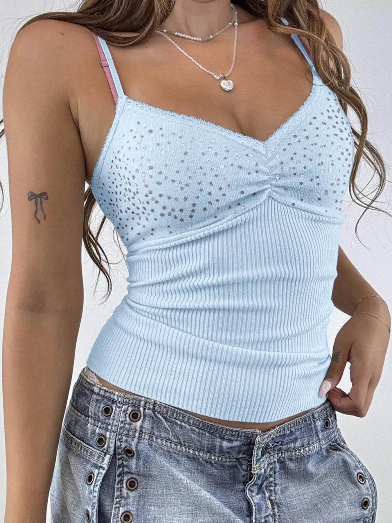 Sequin Lace Detail Cami Top Pretty Picks