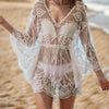 Lace V-Neck Three-Quarter Sleeve Cover Up White One Size Pretty Picks