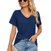 Spring Summer New Short Sleeves V-neck Loose-fitting T-shirt for Womens Navy Blue Pretty Picks