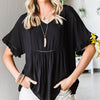 V-Neck Flounce Sleeve Babydoll Blouse Black Pretty Picks
