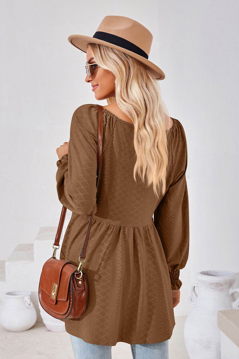 V-Neck Lantern Sleeve Blouse Pretty Picks