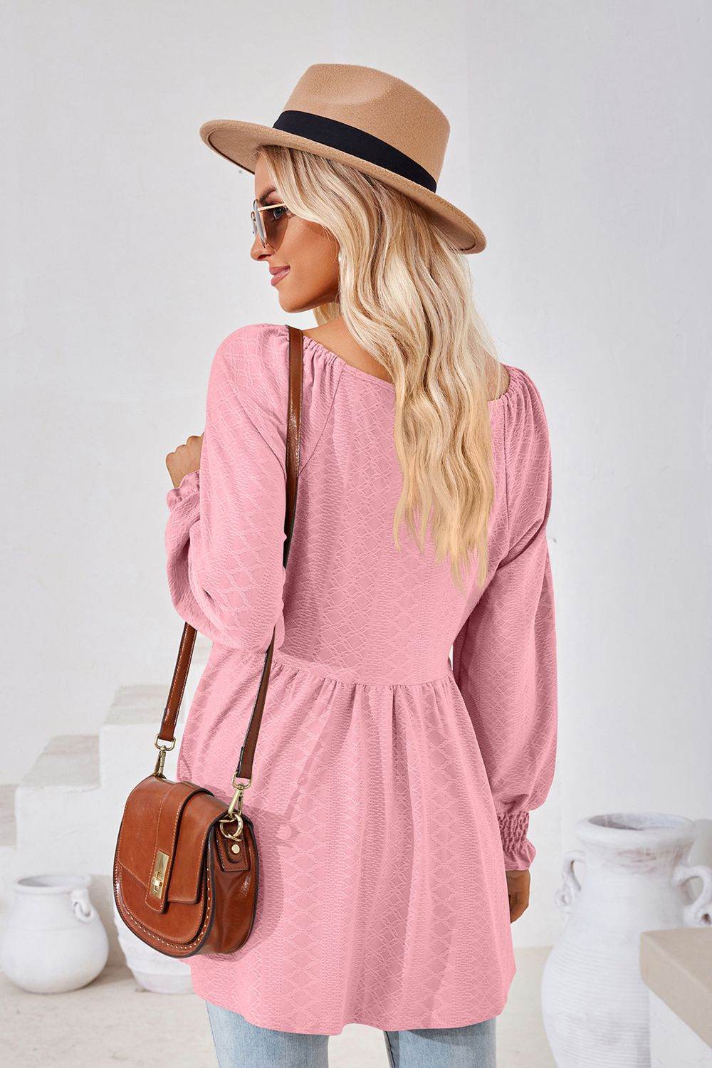 V-Neck Lantern Sleeve Blouse Pretty Picks