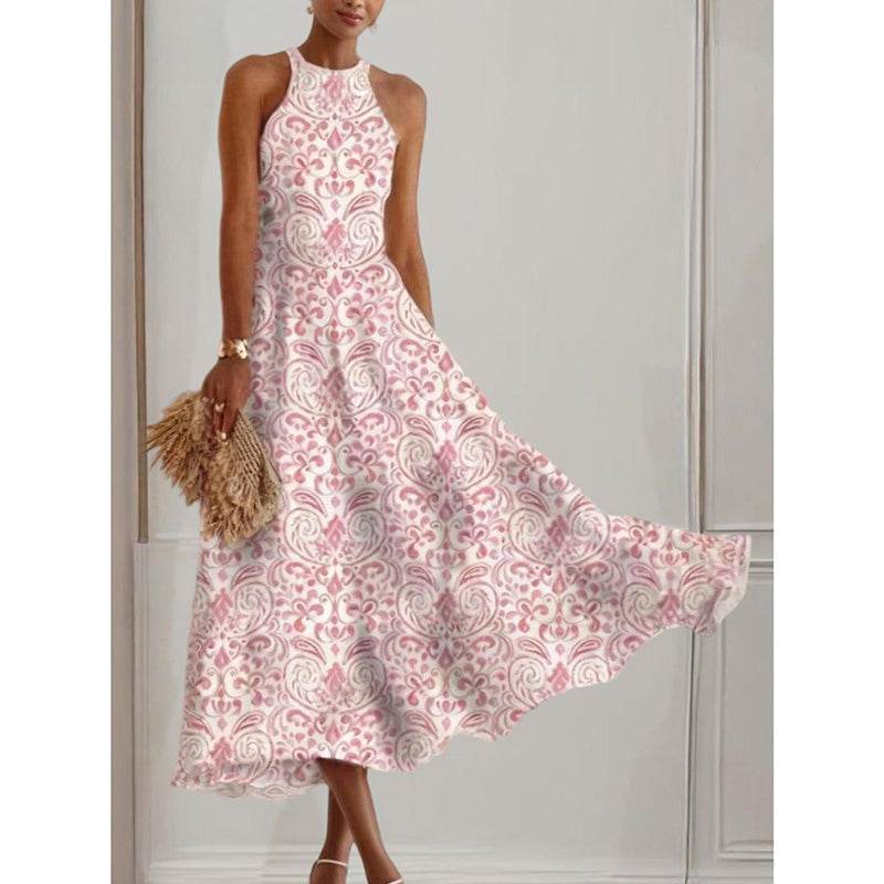 Women's Boho Halter Dress – Flowy Floral Summer Sundress Light Pink Pretty Picks