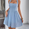 Halter Neck Summer Mini Dress Light Blue Pretty Picks
