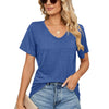 Spring Summer New Short Sleeves V-neck Loose-fitting T-shirt for Womens Colored Blue Pretty Picks