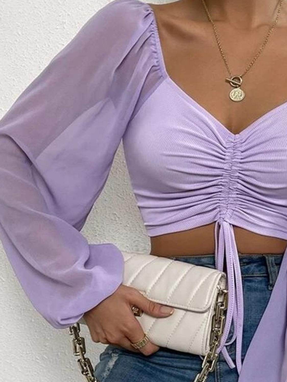 Drawstring Sweetheart Neck Cropped Top Pretty Picks