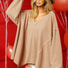 BiBi V-Neck Waffle Uneven Hem Top CAMEL Pretty Picks