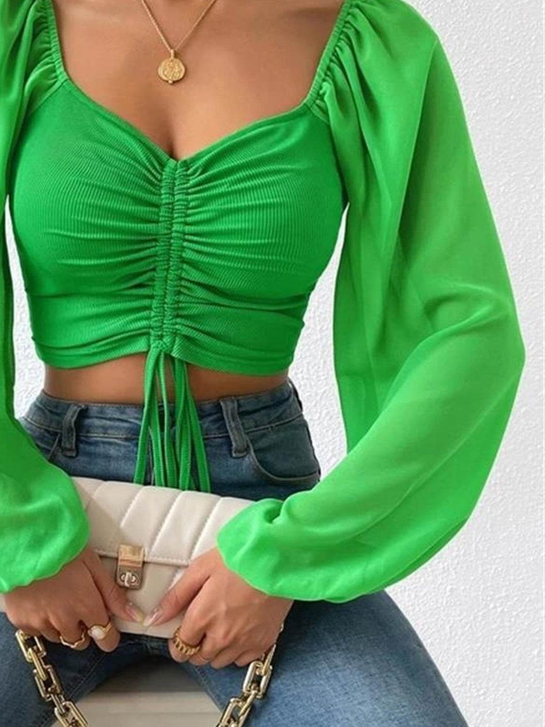 Drawstring Sweetheart Neck Cropped Top Pretty Picks