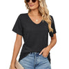 Spring Summer New Short Sleeves V-neck Loose-fitting T-shirt for Womens Black Pretty Picks