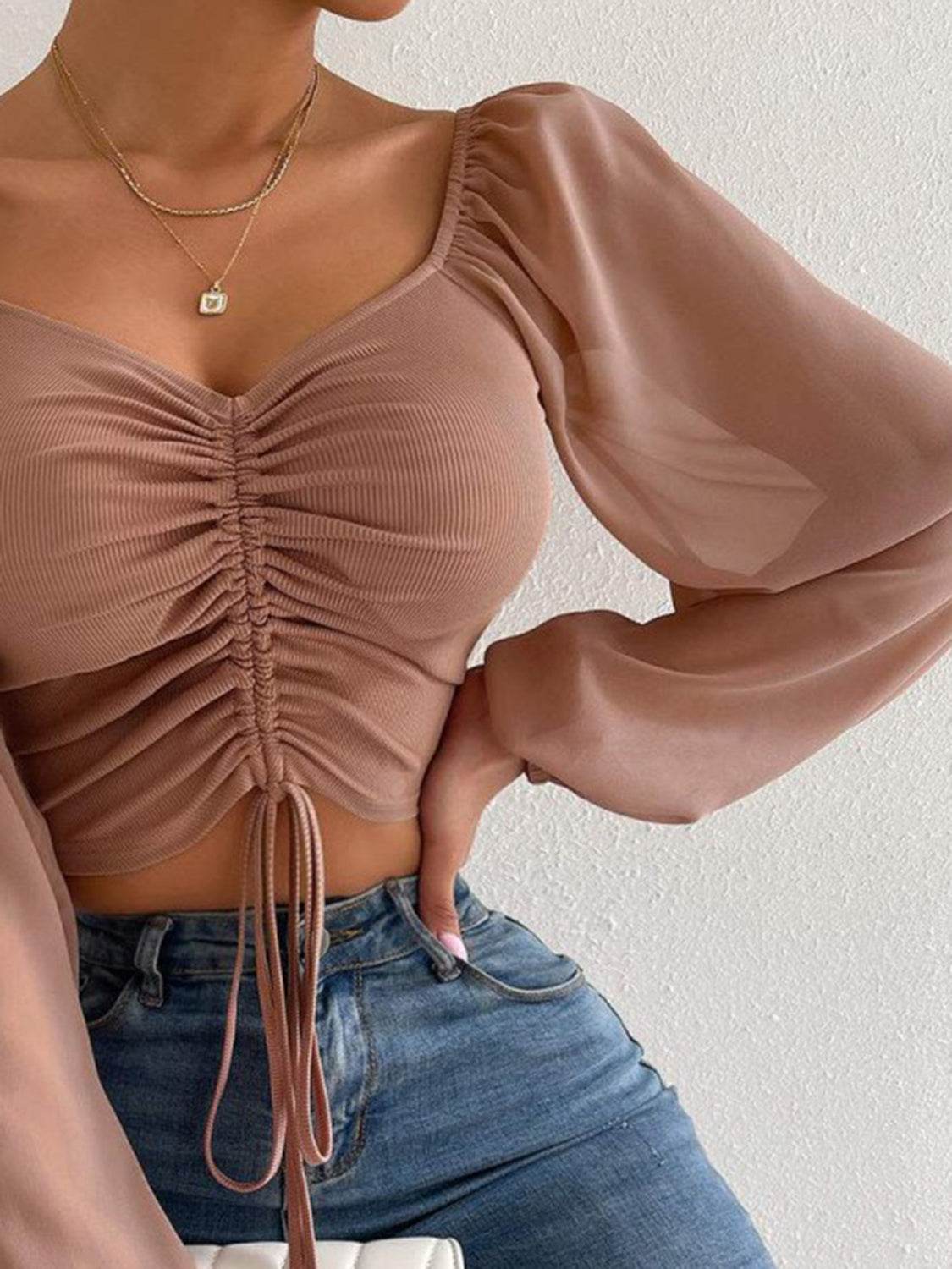 Drawstring Sweetheart Neck Cropped Top Pretty Picks