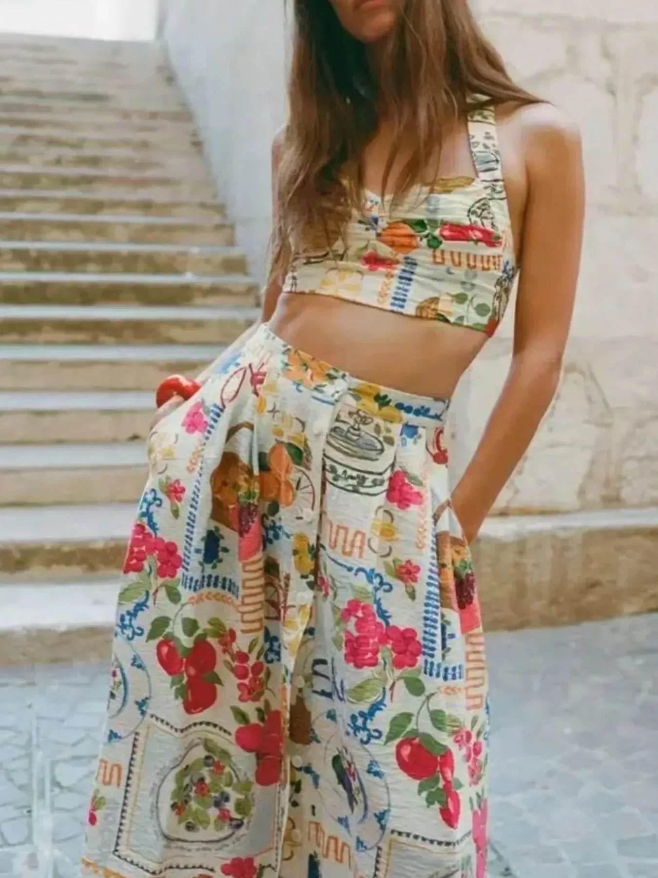 Printed Cami and Skirt Set Multicolor Pretty Picks
