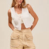 SO ME Mineral Washed Terry High Rise Cargo Shorts OATMEAL Pretty Picks