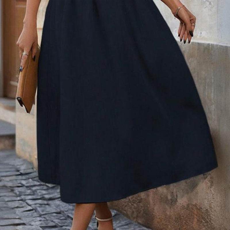 Women's Solid Color Sleeveless V-Neck Dress - High Waist Ruffled Hem Boho Flowy Summer Dress With Shoulder Frills Pretty Picks