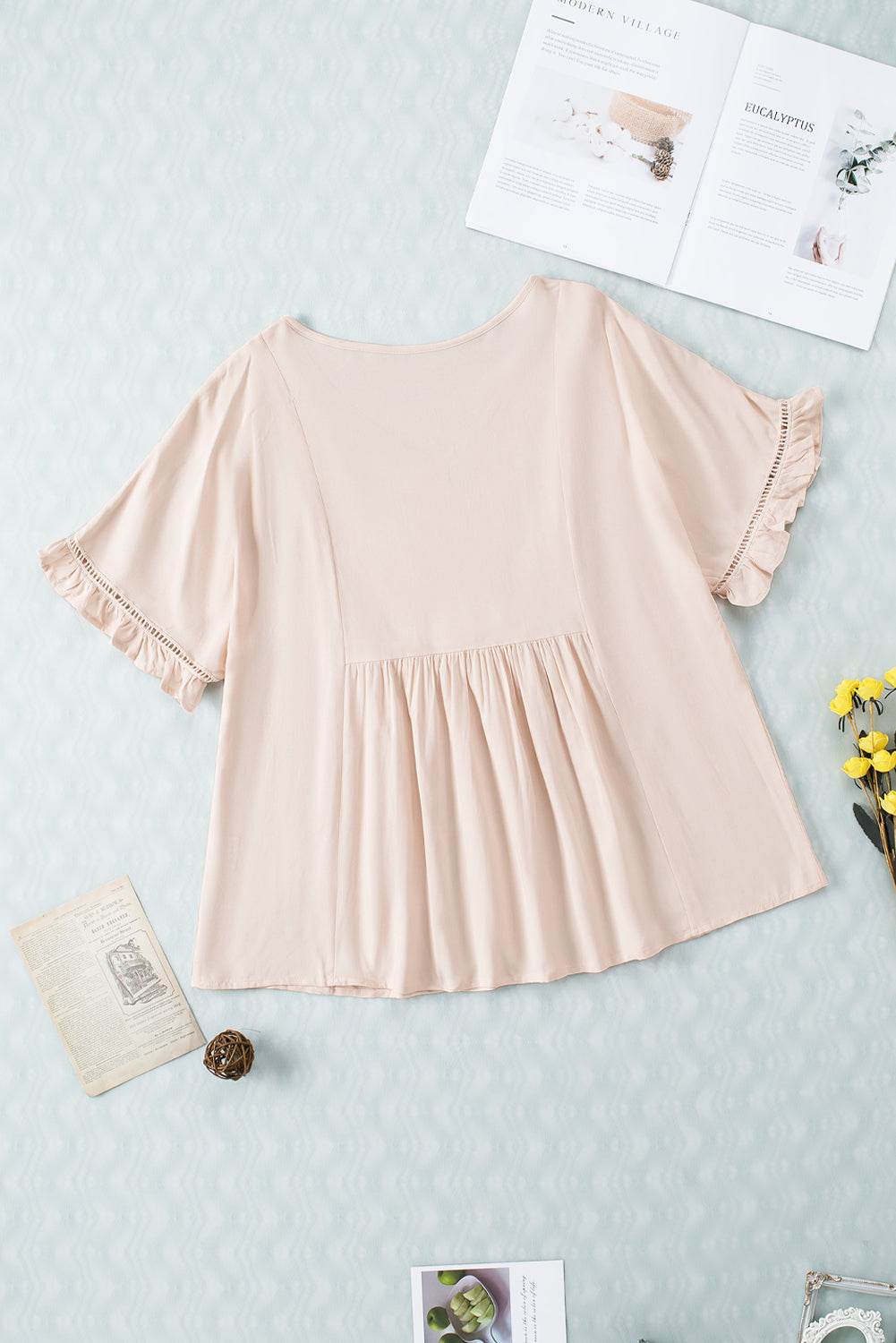 V-Neck Flounce Sleeve Babydoll Blouse Pretty Picks