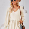 V-Neck Lantern Sleeve Blouse Cream Pretty Picks