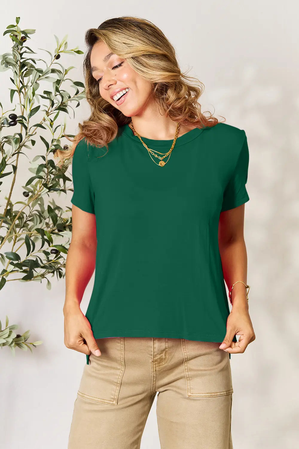 Basic Bae Plus Size Round Neck Short Sleeve T-Shirt for Women | Comfortable & Stylish Green Pretty Picks