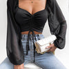 Drawstring Sweetheart Neck Cropped Top Black Pretty Picks